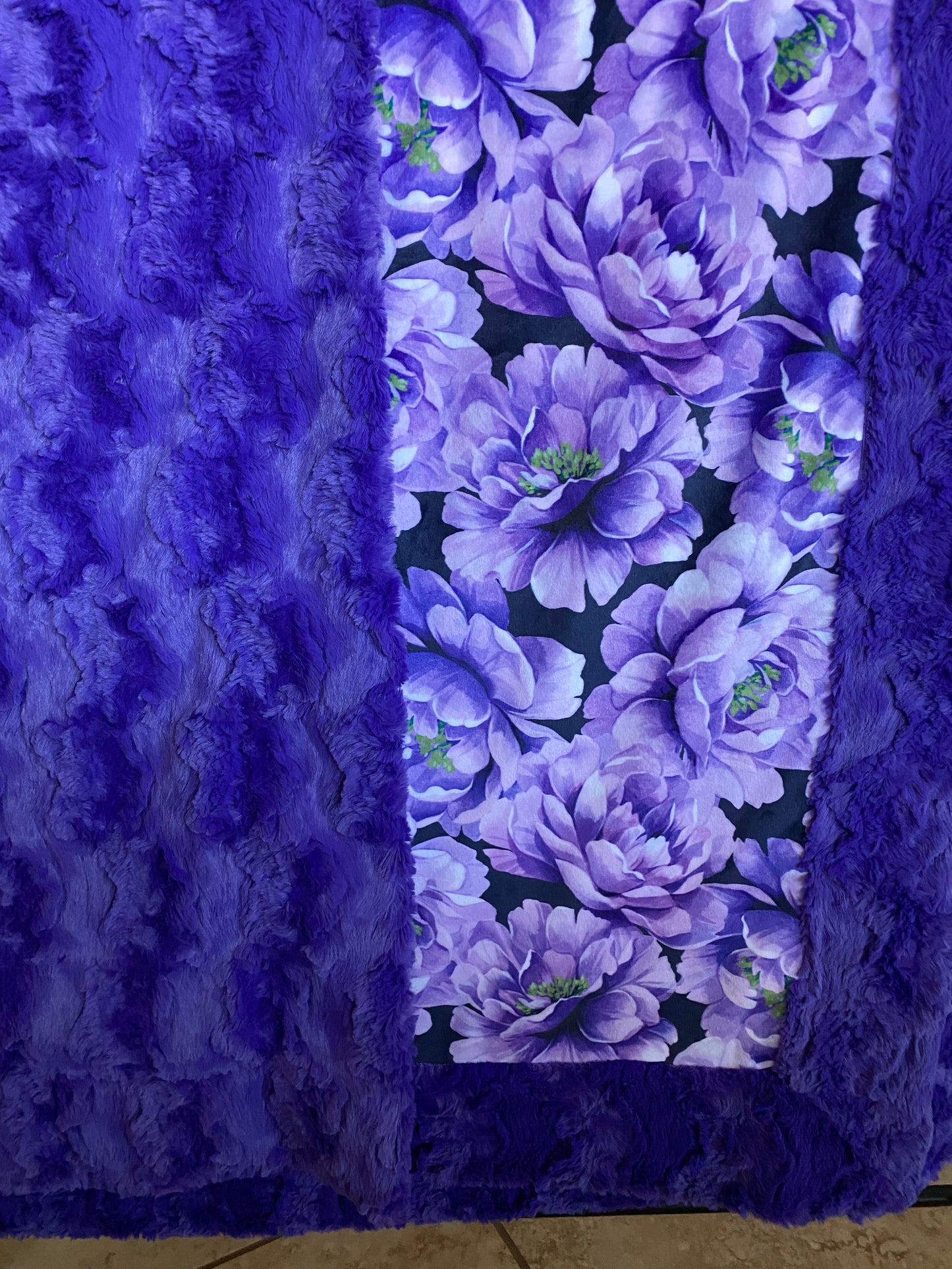 Petal Floral on Viola Glacier Large Minky Blanket 53x66