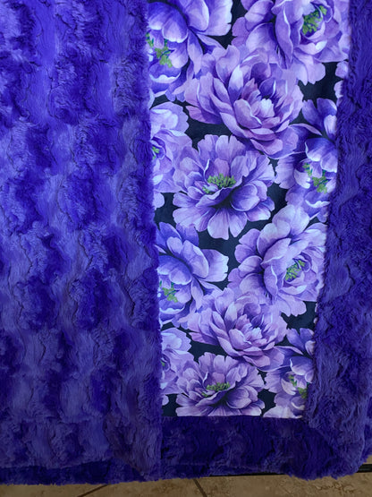 Petal Floral on Viola Glacier Large Minky Blanket 53x66