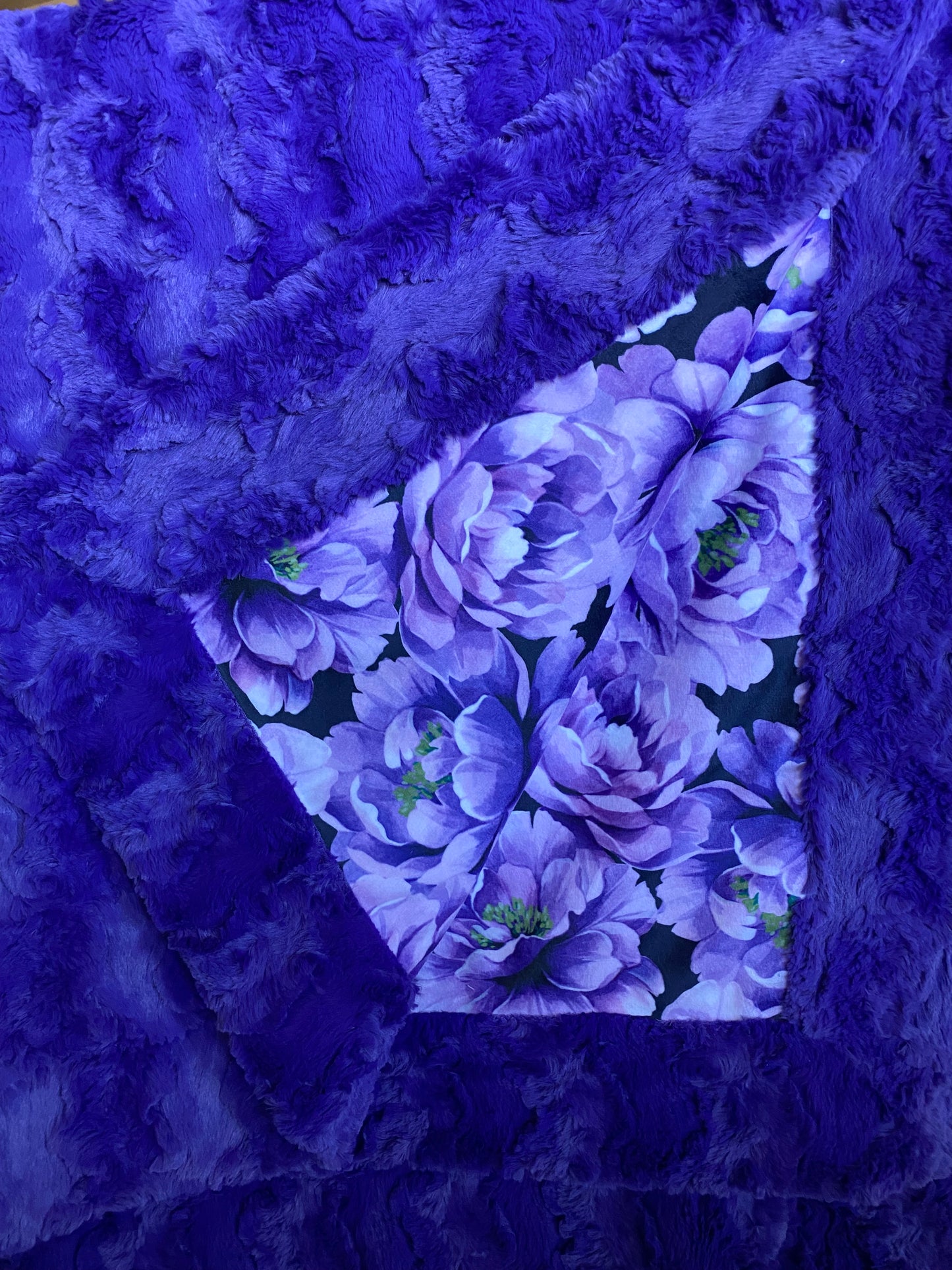 Petal Floral on Viola Glacier Large Minky Blanket 53x66