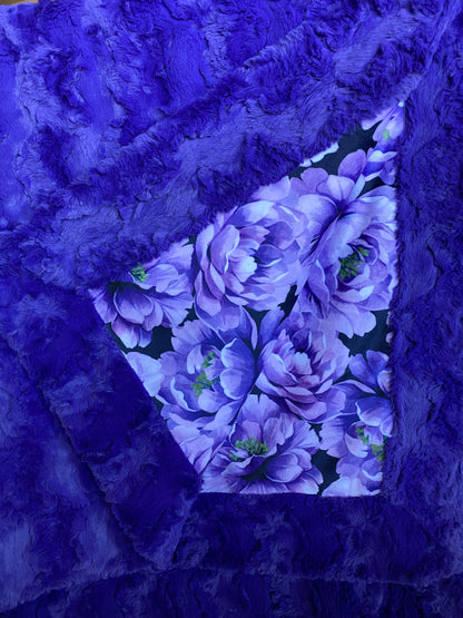 Petal Floral on Viola Glacier Large Minky Blanket 53x66