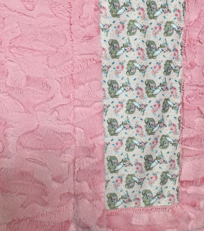 Rose Flower Fawn on Bubblegum Luxe Hide Large Baby Minky Blanket - 30x58