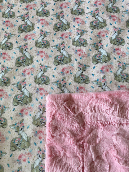 Rose Flower Fawn on Bubblegum Luxe Hide Large Baby Minky Blanket - 30x58