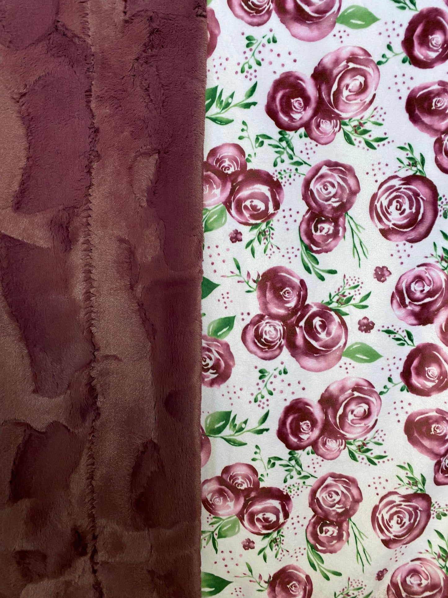 Rose Merlot on Luxe Cuddle Merlot Minky Blanket/Throw - 53x63