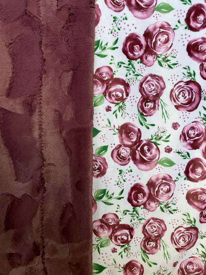 Rose Merlot on Luxe Cuddle Merlot Minky Blanket/Throw - 53x63