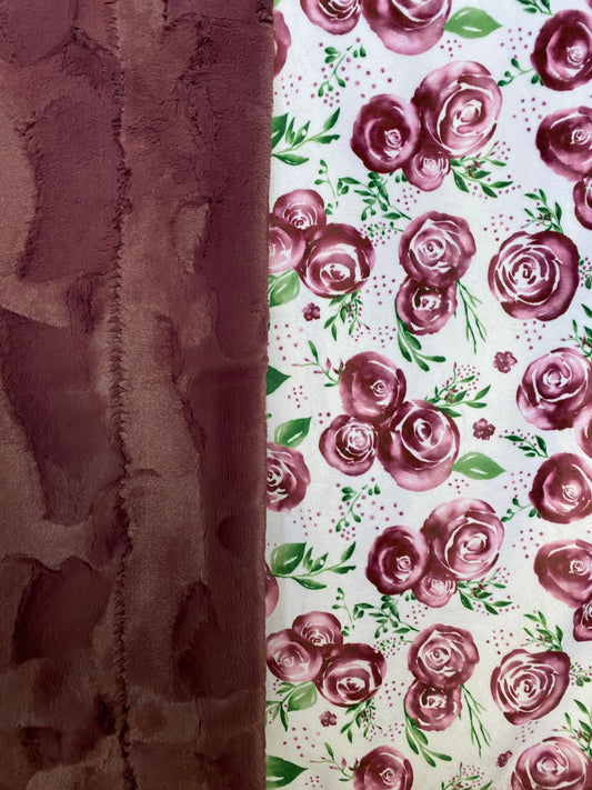 Rose Merlot on Luxe Cuddle Merlot Minky Blanket/Throw - 53x63