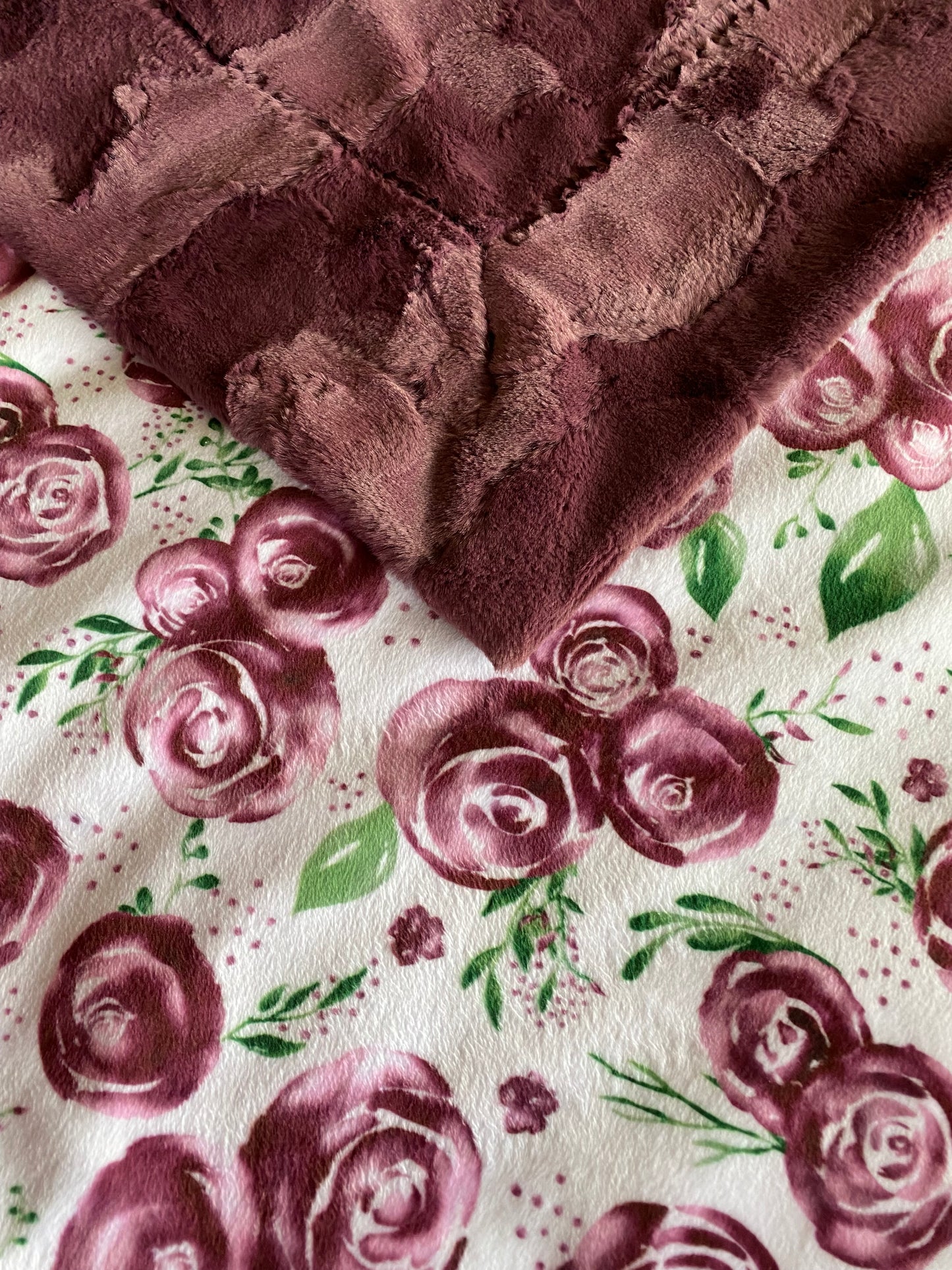 Rose Merlot on Luxe Cuddle Merlot Minky Blanket/Throw - 53x63
