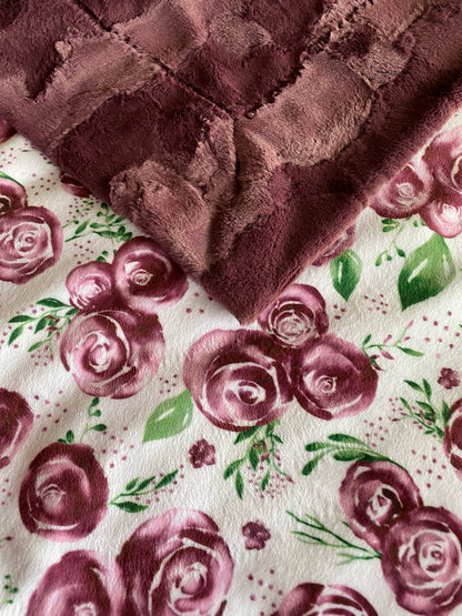 Rose Merlot on Luxe Cuddle Merlot Minky Blanket/Throw - 53x63