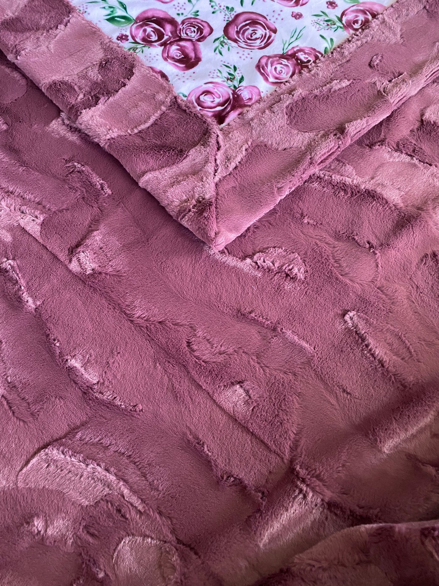 Rose Merlot on Luxe Cuddle Merlot Minky Blanket/Throw - 53x63