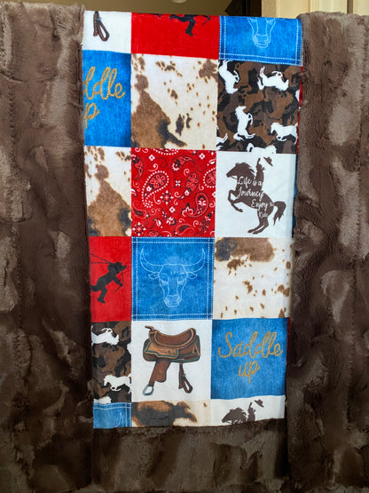 Saddle Up Cowboy on Chestnut Hide Minky Blanket/Throw 54x65
