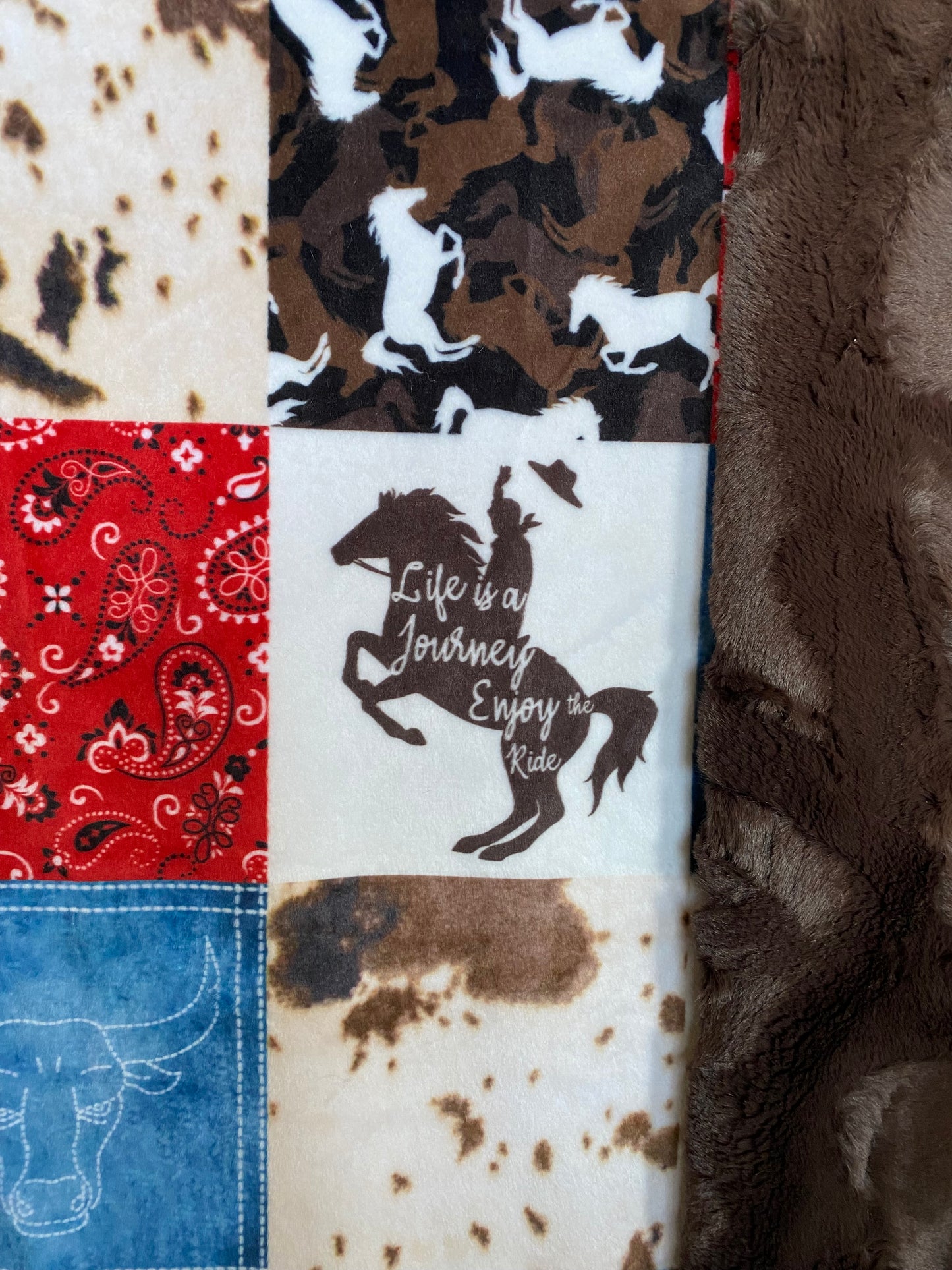 Saddle Up Cowboy on Chestnut Hide Minky Blanket/Throw 54x65