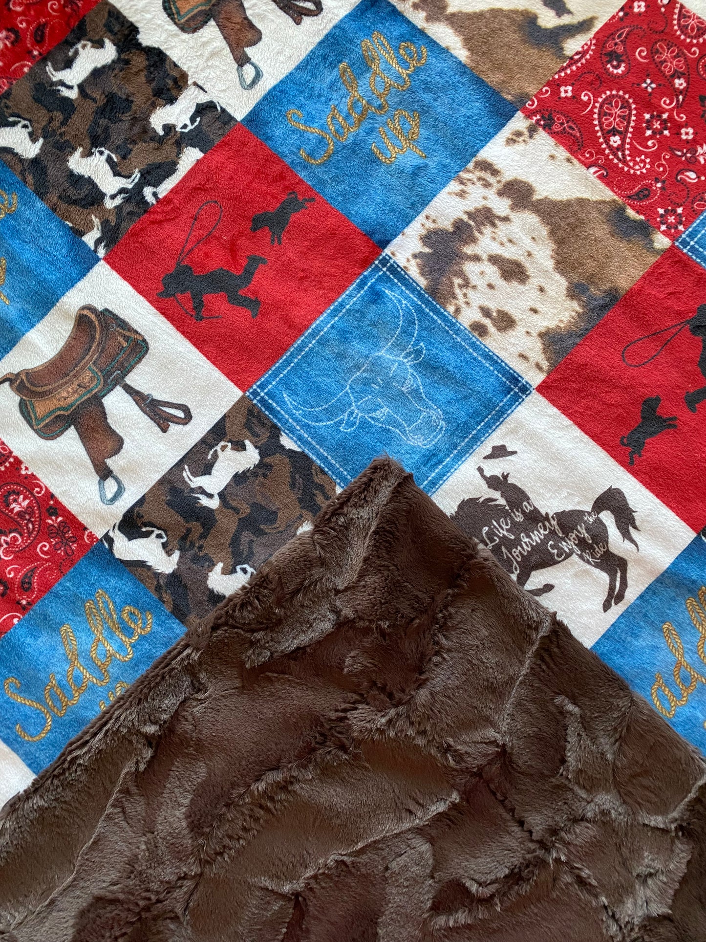 Saddle Up Cowboy on Chestnut Hide Minky Blanket/Throw 54x65