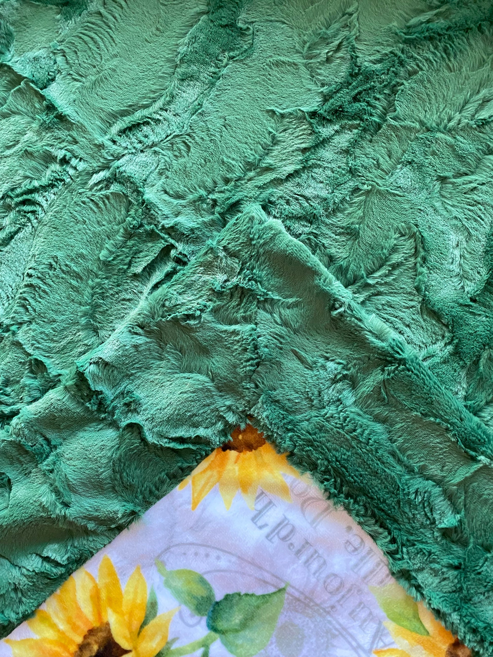 French Flowers Sunflowers on Evergreen Hide Throw Minky Blanket - Soft and Cozy Texture - 54x63