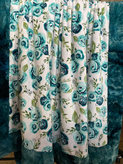 Rose Mallard Teal on Galaxy Mallard Minky Blanket/Throw 59x63