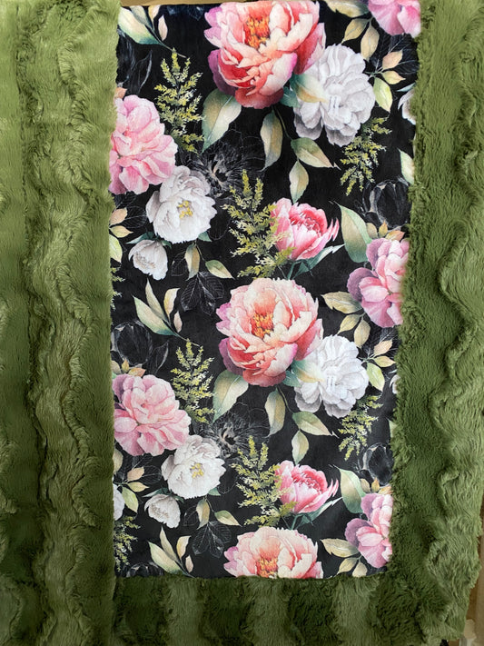 Right of Spring Noir on Glacier Moss Minky Blanket - Large Blanket/Throw 54x65
