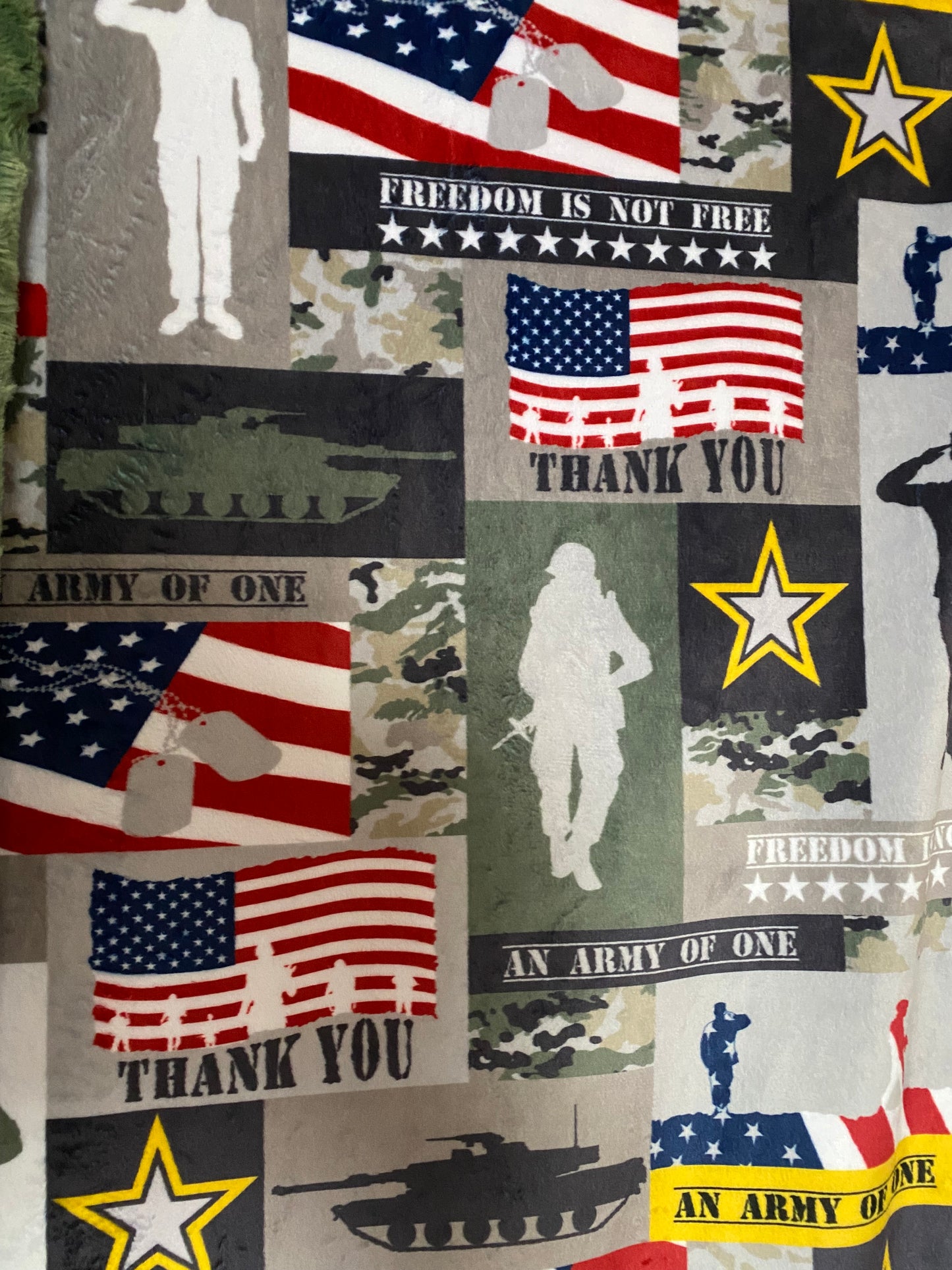 Soldier Army Green on Camo Galaxy Minky Blanket - Adult Large 56x74
