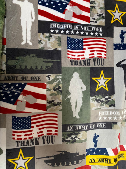 Soldier Army Green on Camo Galaxy Minky Blanket - Adult Large 56x74