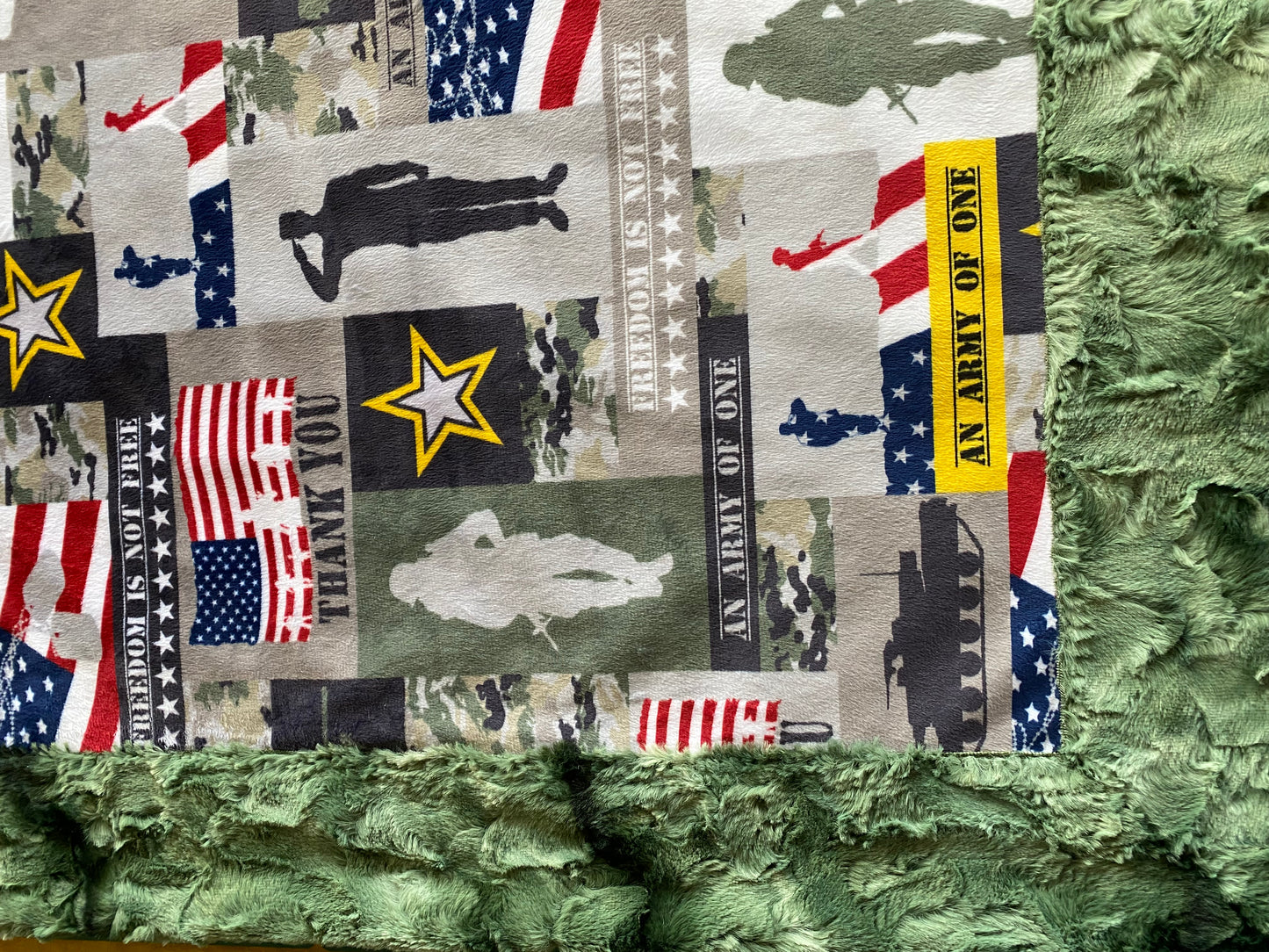 Soldier Army Green on Camo Galaxy Minky Blanket - Adult Large 56x74