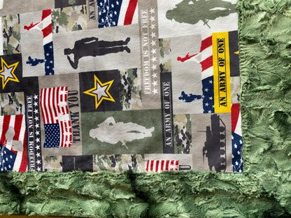 Soldier Army Green on Camo Galaxy Minky Blanket - Adult Large 56x74