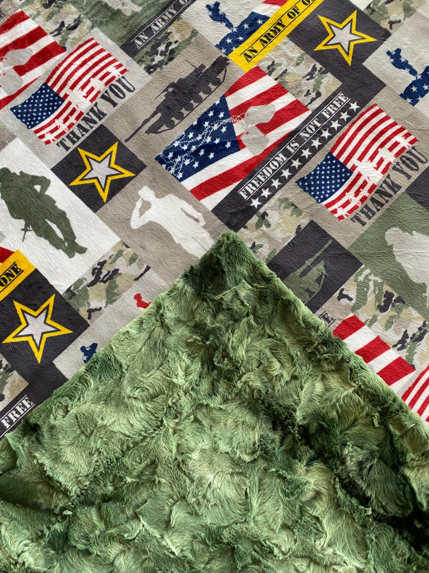 Soldier Army Green on Camo Galaxy Minky Blanket - Adult Large 56x74