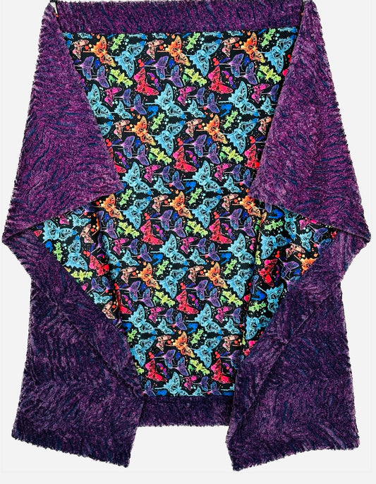 Neon Butterflies on Heather Zebra Dewberry Large Blanket 53x78 Spoonflower Quality