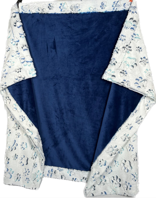 Nautical Blue Prism Paws and Solid Cuddle Large Blanket 53x76