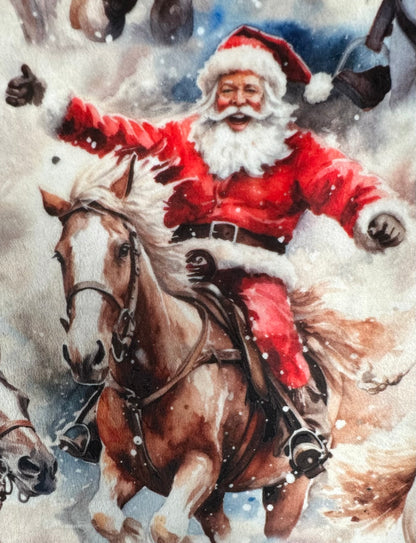 Cowboy Santa on Snowy Owl 42x60 Toddler/Child/Baby/Travel Minky Blanket With 13x19 Pillowcase for a 12x18 Pillow