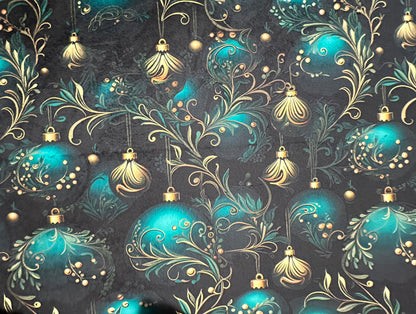 Teal and Gold Christmas Ornaments X-Wide Large 61x77 Spoonflower Quality Minky Blanket with 15x24 Pillcase