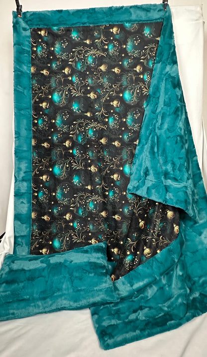 Teal and Gold Christmas Ornaments X-Wide Large 61x77 Spoonflower Quality Minky Blanket with 15x24 Pillcase