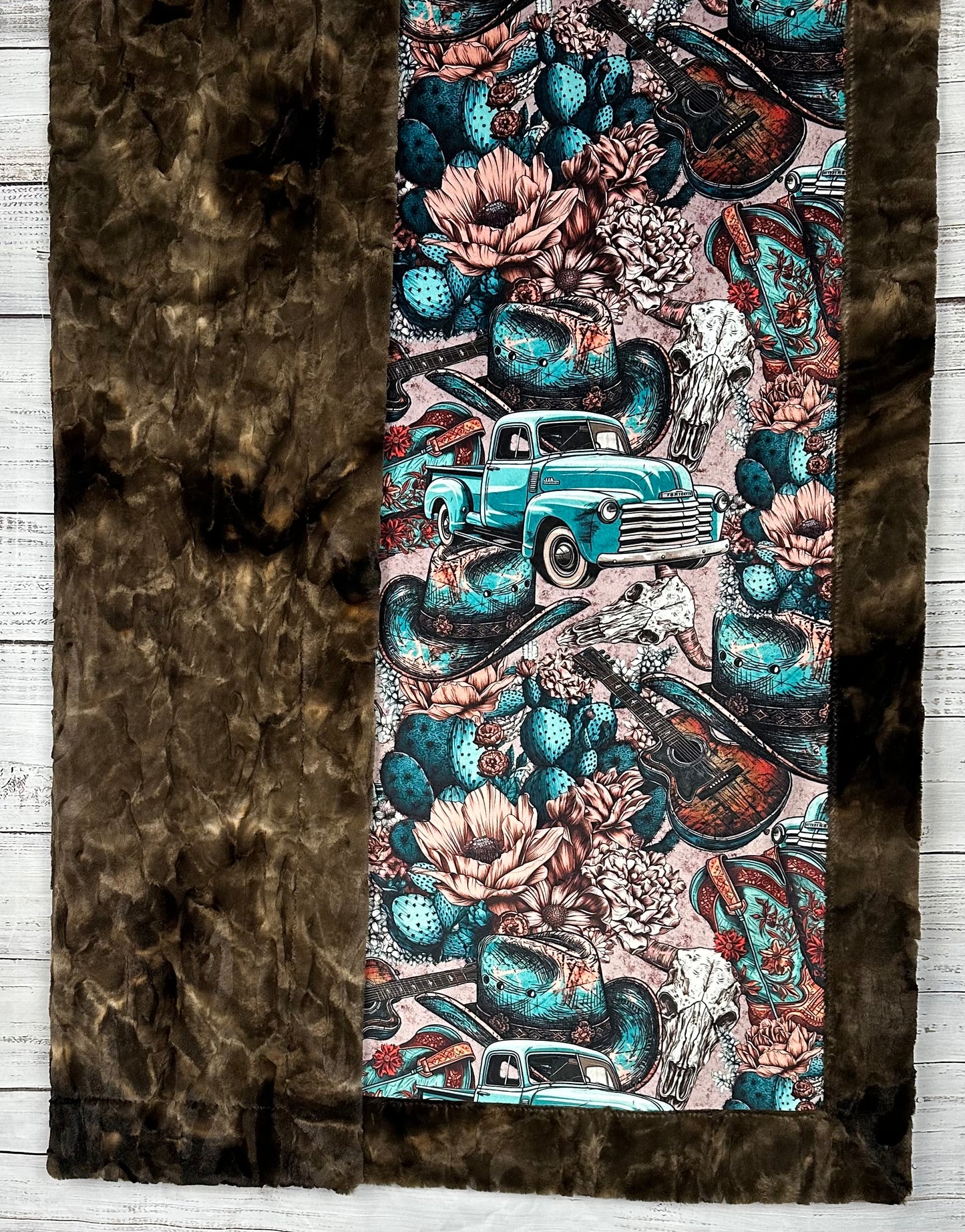 Vintage Western on Brown Tie-Dye Luxe 54x79 Large Minky Blanket Spoonflower Quality