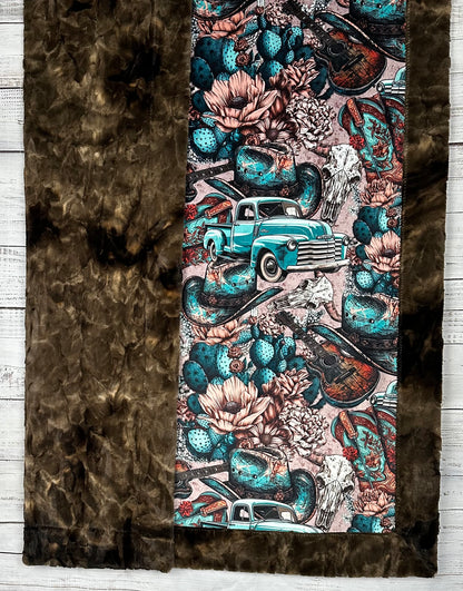 Vintage Western on Brown Tie-Dye Luxe 54x79 Large Minky Blanket Spoonflower Quality