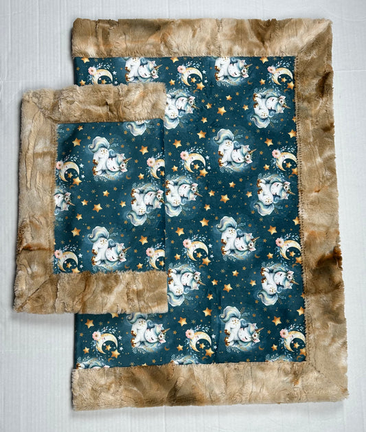 Sleepy Unicorn on Tie-Dye Luxe Baby Blanket 34x45  & Lovey 20x25 and pillowcase Set