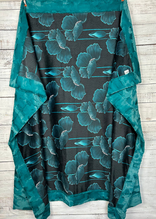 Art Deco Poppies Teal Large Minky Blanket 55x79