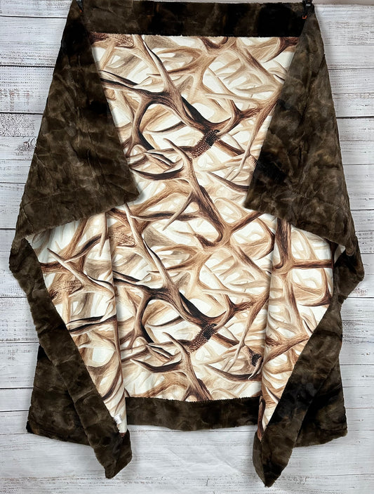 Antlers on Brown Tie-Dye Luxe Large Minky Blanket 55x79