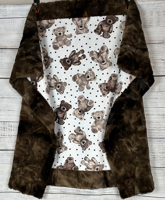 Cuddle Teddy on Brown Luxe Minky Baby Blanket - 34x41
