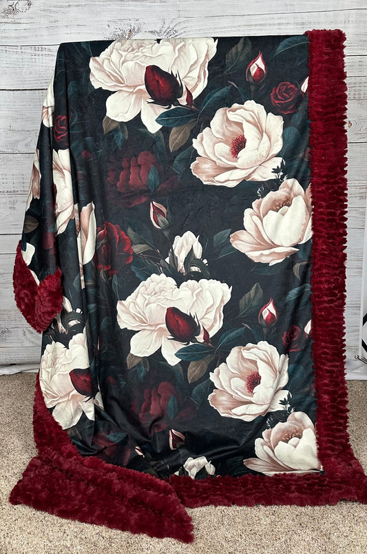 Gothic Rose on Merlot Luxe Large 55x79 Minky Blanket Spoonflower Quality