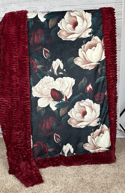 Gothic Rose on Merlot Luxe Large 55x79 Minky Blanket Spoonflower Quality