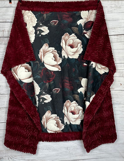 Gothic Rose on Merlot Luxe Large 55x79 Minky Blanket Spoonflower Quality