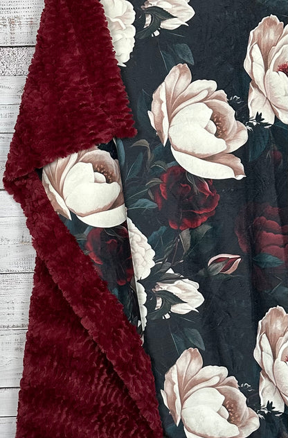 Gothic Rose on Merlot Luxe Large 55x79 Minky Blanket Spoonflower Quality