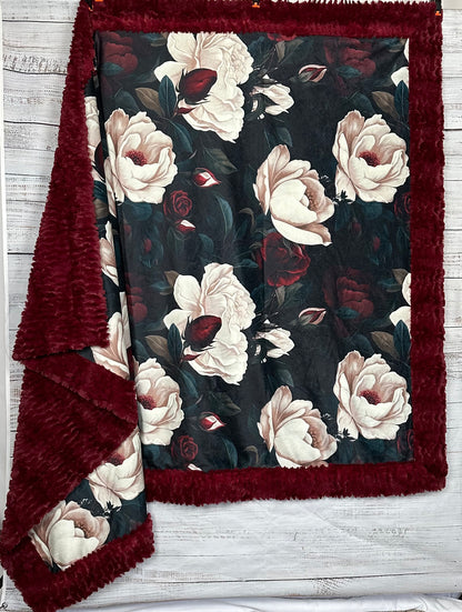 Gothic Rose on Merlot Luxe Large 55x79 Minky Blanket Spoonflower Quality
