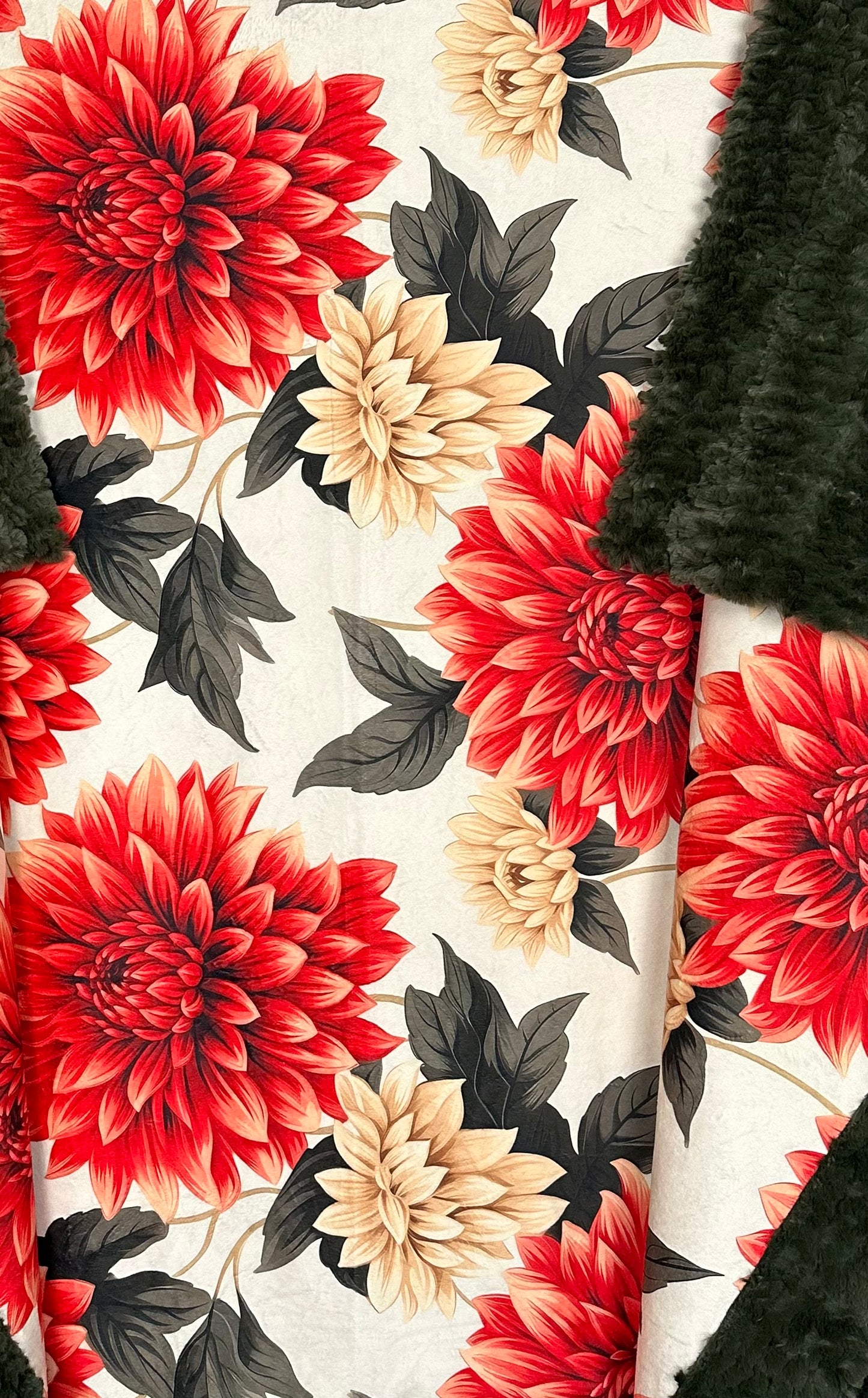 Dahlias on Loden Luxe Large 55x79 Minky Blanket Spoonflower Quality