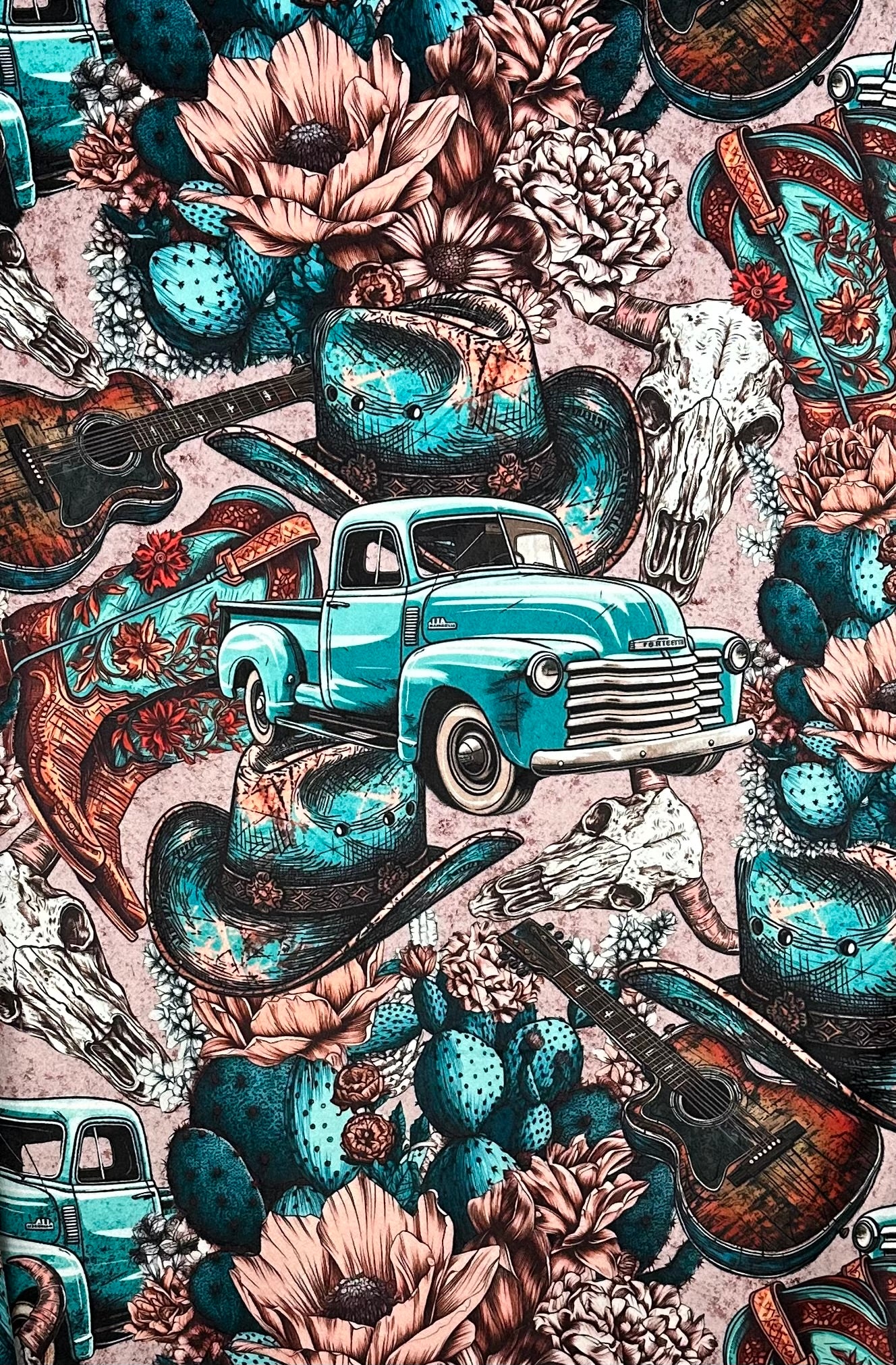 Vintage Western on Glacier Teal Luxe 55x80 Large Minky Blanket
