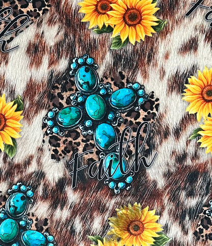 Turquoise Cross and Sunflowers on Mallard Luxe 55x80 Large Minky Blanket