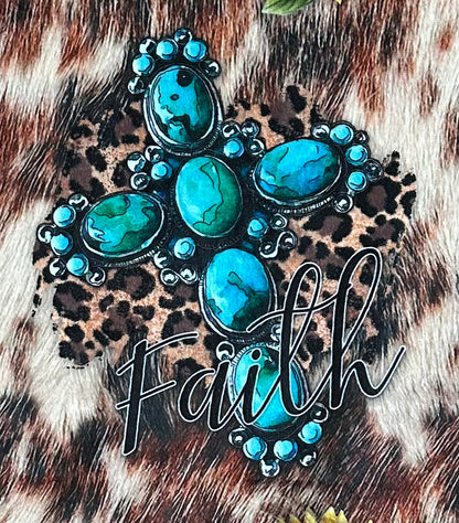 Turquoise Cross and Sunflowers on Mallard Luxe 55x80 Large Minky Blanket