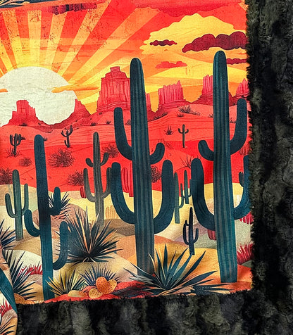 Sunny Arizona Desert Sunrise on Camo 55x79 Large Minky Blanket