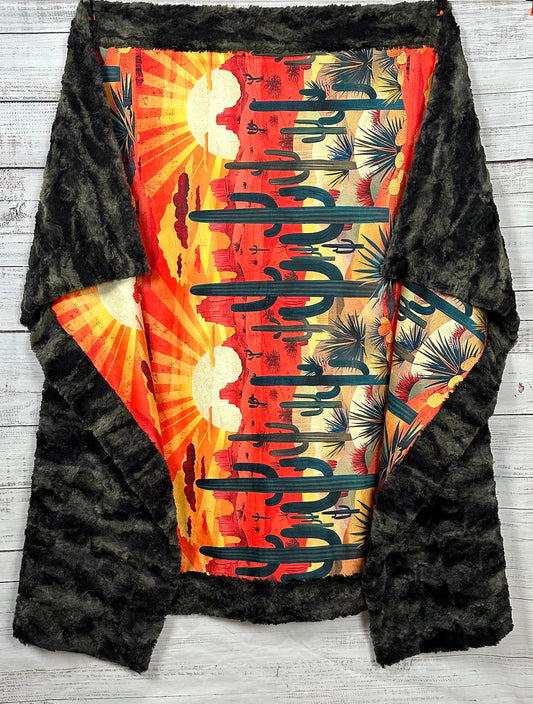 Sunny Arizona Desert Sunrise on Camo 55x79 Large Minky Blanket