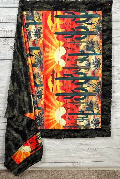 Sunny Arizona Desert Sunrise on Camo 55x79 Large Minky Blanket