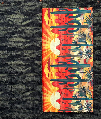 Sunny Arizona Desert Sunrise on Camo 55x79 Large Minky Blanket