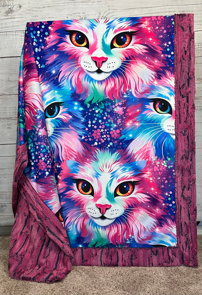 Sparkly Cats on Azalea Luxe Large 55x79 Minky Blanket