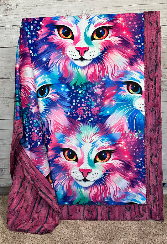 Sparkly Cats on Azalea Luxe Large 55x79 Minky Blanket