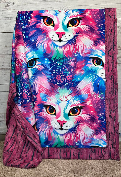 Sparkly Cats on Azalea Luxe Large 55x79 Minky Blanket